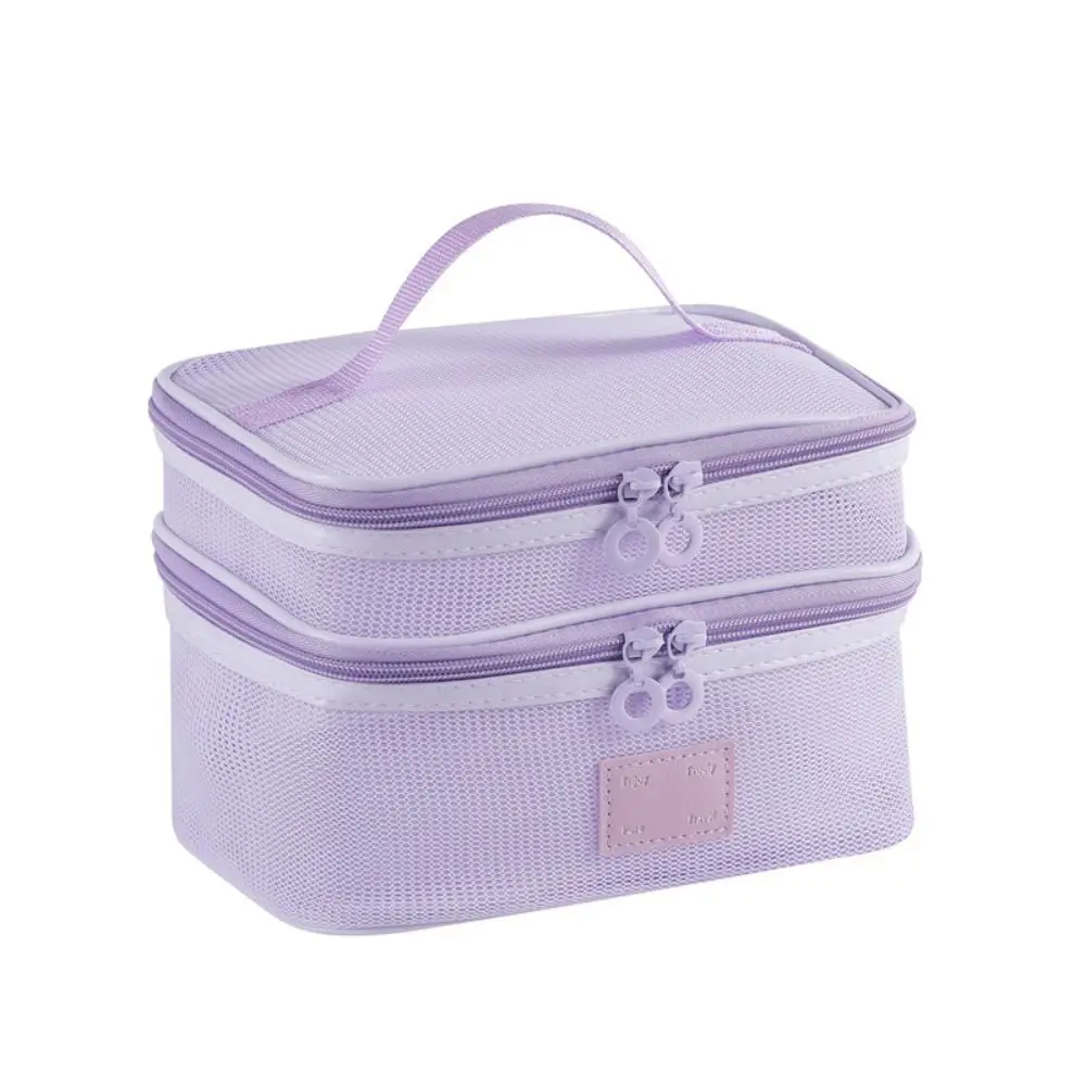 Повседневная портативная сетчатая ручная косметичка, легкая сумка для хранения туалетных принадлежностей на молнии, квадратная косметичка большой вместимости для ванной комнаты