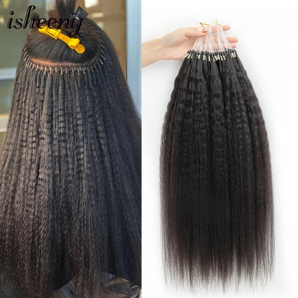 Isheeny-extensiones de cabello humano 100%, accesorio capilar liso y rizado de 12 a 22 pulgadas, con Micro eslabones, brasileño y grueso