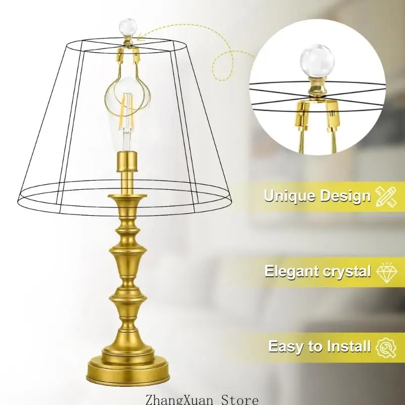 Crystal Lamp Top Knob Clear Glass-Look Shade Cap with Metal Base, 1/4-27 Threaded Nut, 2 Piece Set for Table or Floor Light