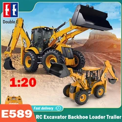 DOUBLE E E589 RC Excavator Backhoe Loader Trailer 1:20 Remote Control Car Engineering Vehicle Truck Car Bulldozer Toys for Boy