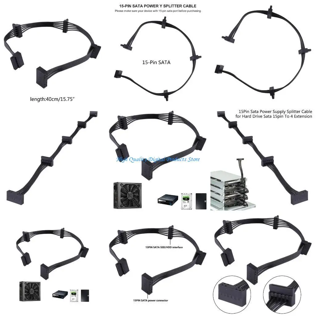 

U2JE 15pin Serial Port Hard Disk Power Supply Cable 1 to 4 Power Splitter