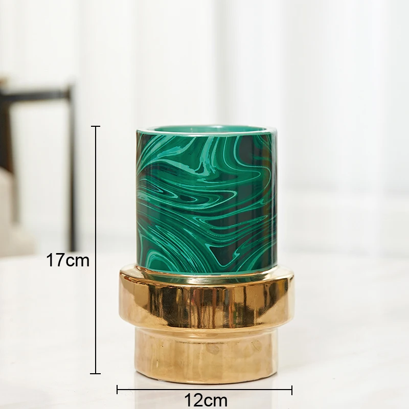 Green Marble Texture Ceramic Vases Artificial Flowers Flower Arrangement Painted Vase Home Decoration Accessories Modern