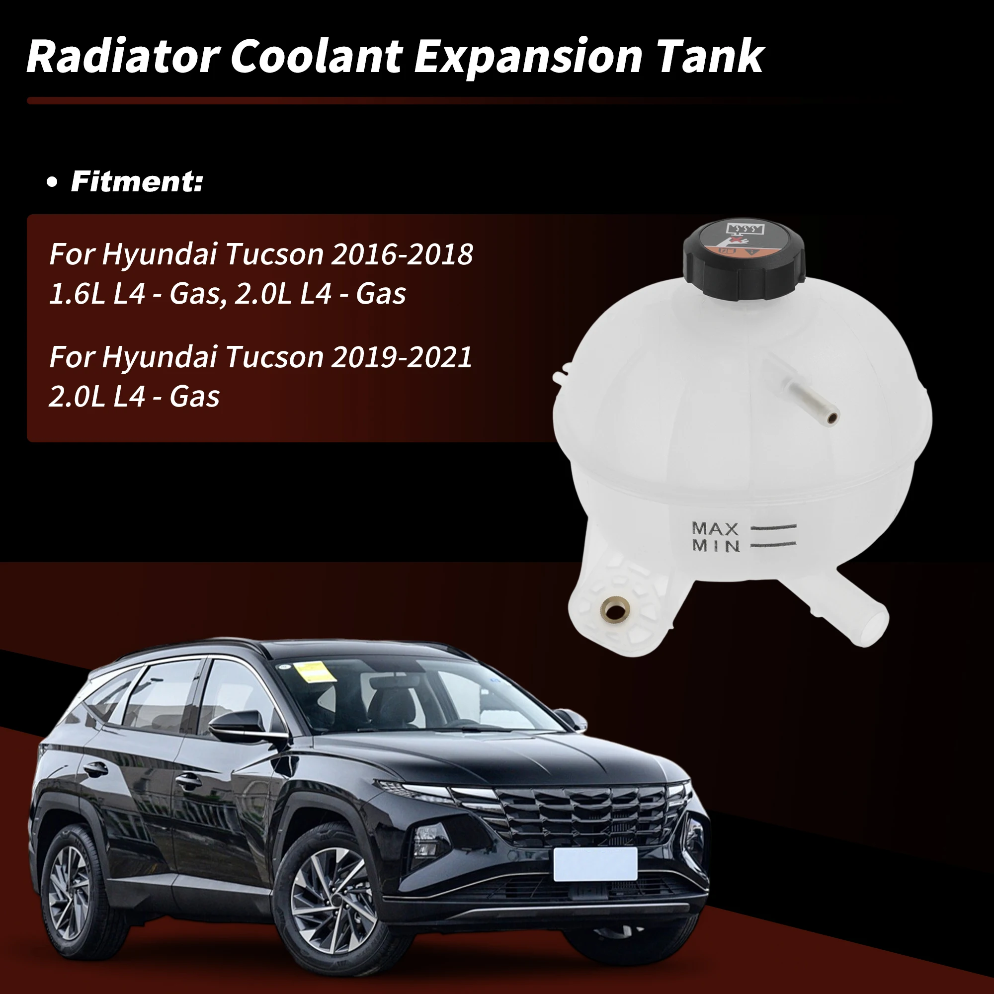 UXCELL Coolant Expansion Reservoir Tank with Cap for Hyundai Tucson 1.6L 2.0L Radiator Coolant Overflow Reservoir Recovery Tank