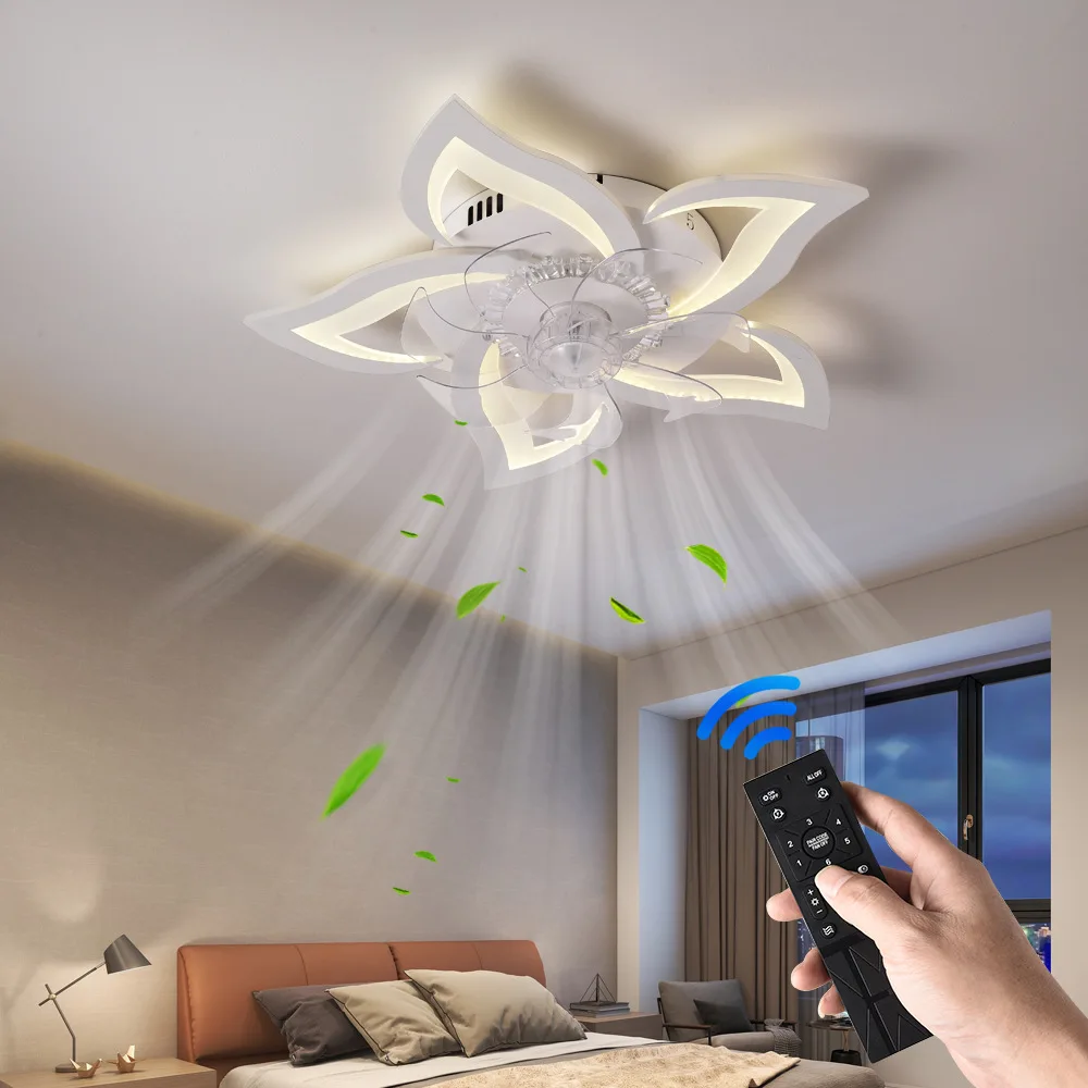 Modern Dimmable Flower Shape Ceiling Fan Smart Switch LED Ceiling Light Living Room Home Bedroom Interior Decoration Fan Light