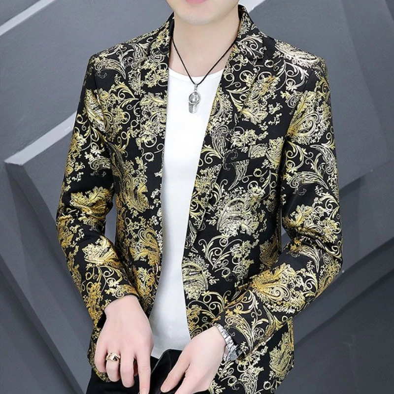 

Printed Slim Fit Male Blazer Handsome Fashion Coat 2025 Trendy High Quality Men's Suit Jackets Classic Gentleman Spring Clothes