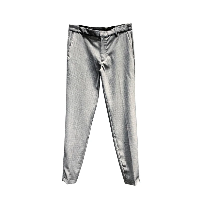 High Street Briti Sle Men's Comfortable Breathable Plaid Slim Fit Casual Pants Faionable Long Trousers Spring Summer