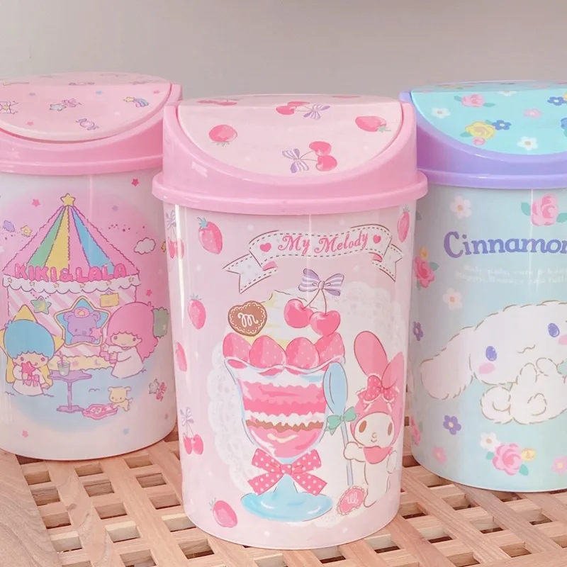 

HelloKitty Sanrio Anime Figure Trash Can Cartoon Cute Kawaii Cinnamoroll MyMelody Kuromi Home Waste Bin Paper Basket Cylinder 5L