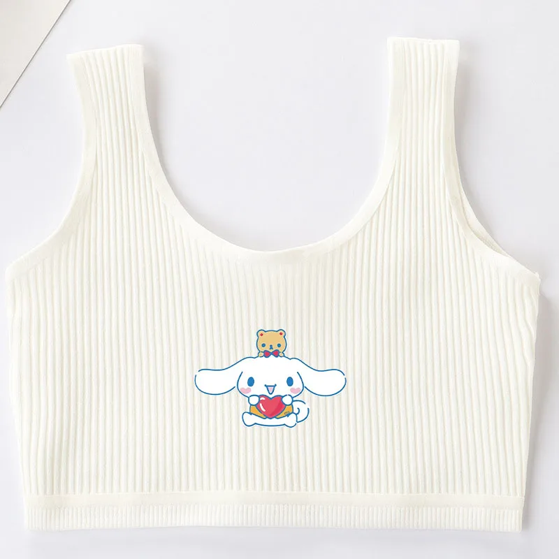 Kawaii Cinnamoroll Children's Cotton Bra Cartoon Hello Kittys Teenage Solid Tops Girl's Camisole Vest Underwear Adolescent Gift