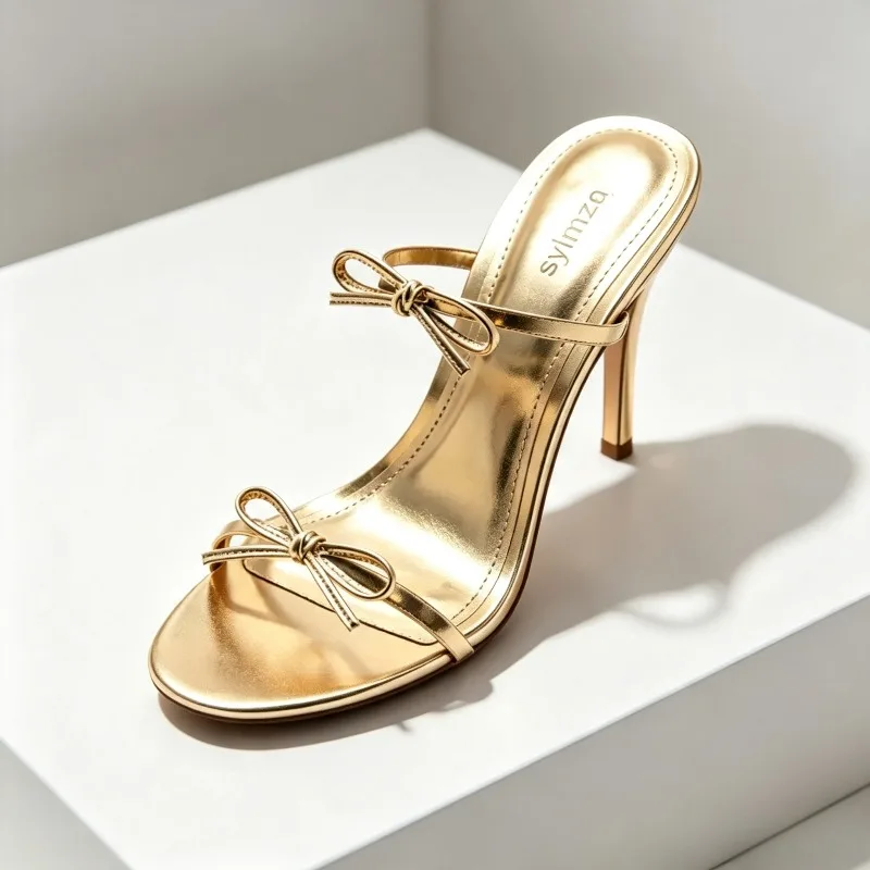 High-quality Double Butterfly Knot Detail Mules Sandals Women Sexy Open-toe Pointed-toe High Heels Luxury Brand Designer Shoes