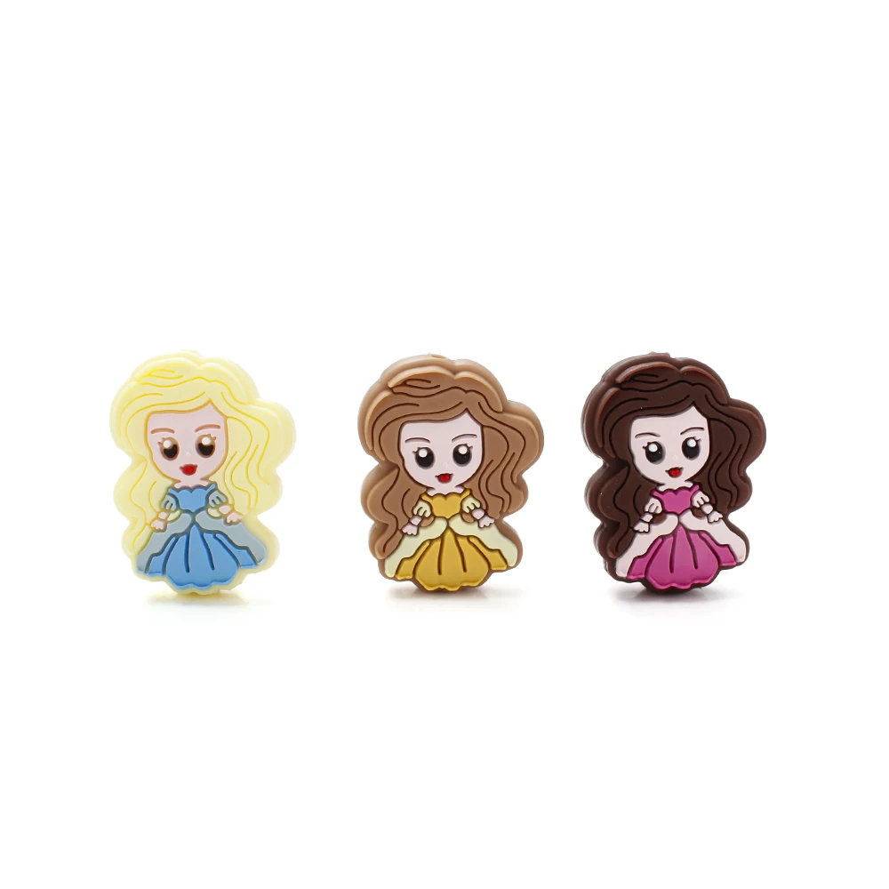 23X30mm 5Pcs Cartoon Fairy Tale Princess Silicone Beads Natural Dummy Clip DIY Baby Pacifier Chain Teether Accessories BPA Free