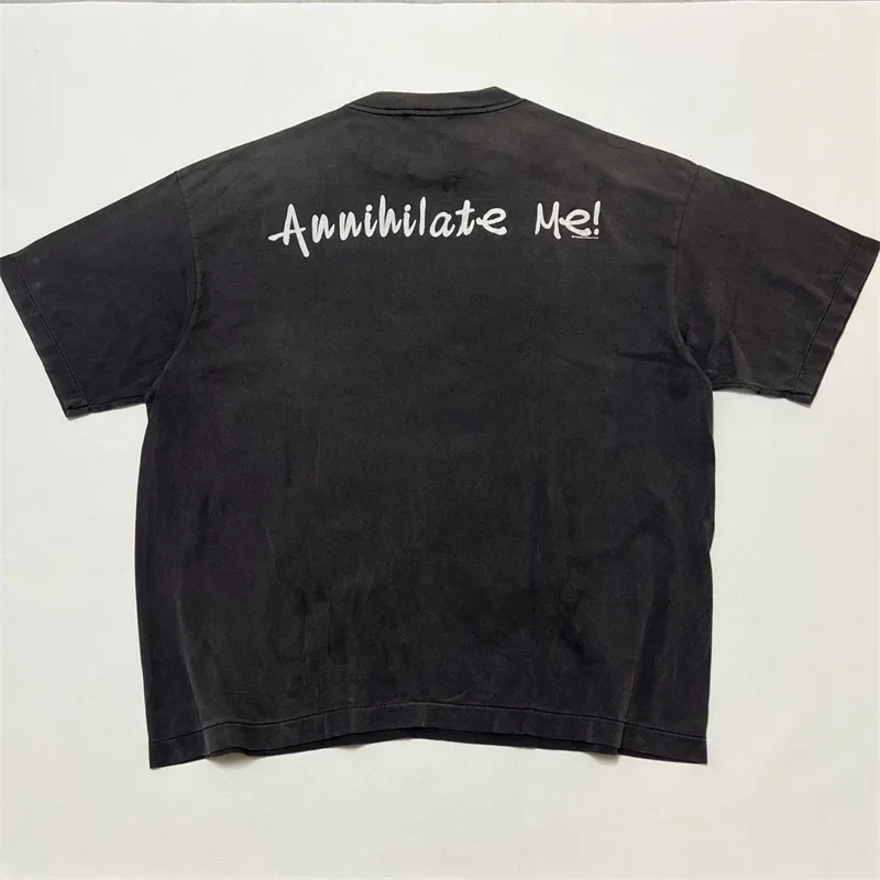 

2025ss SAINT MICHAEL SEVEN DEADLY T Shirt Men Women 1:1 Best Quality Washed Black Logo Saint Printing T-shirt Top Tees