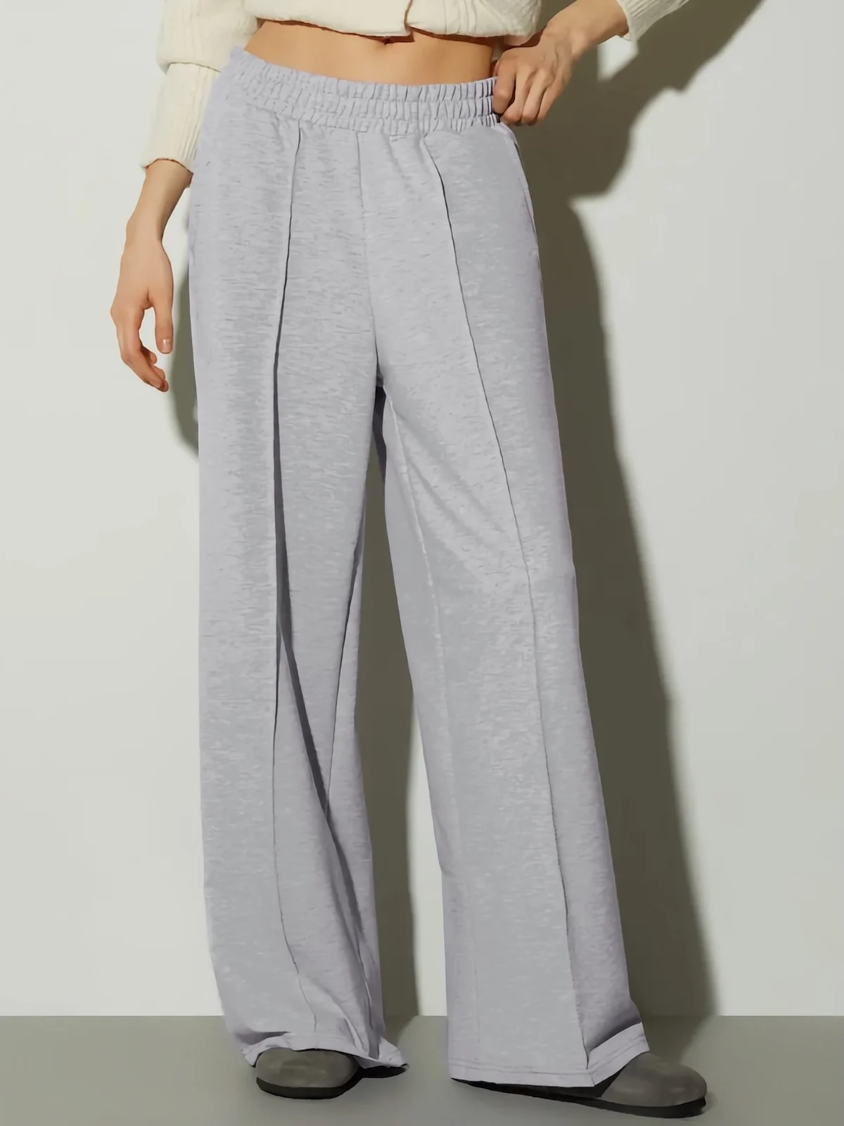 

WXOY Women Cotton Wide Leg Track Pants Elastic Waist Sweatpants Casual Chic Stretch Streetwear Loose Stretch Straight Joggers