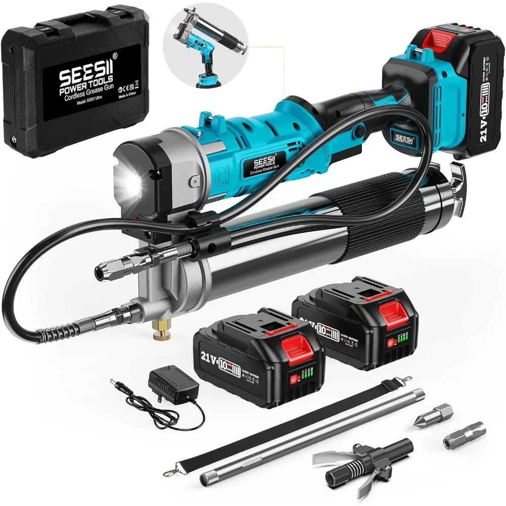

Innovative 2-in-1 Grease Gun: High-Efficiency 5.3 oz/min 12,000 PSI Electric Grease Gun Kit with 2 * 2.0AH Batteries