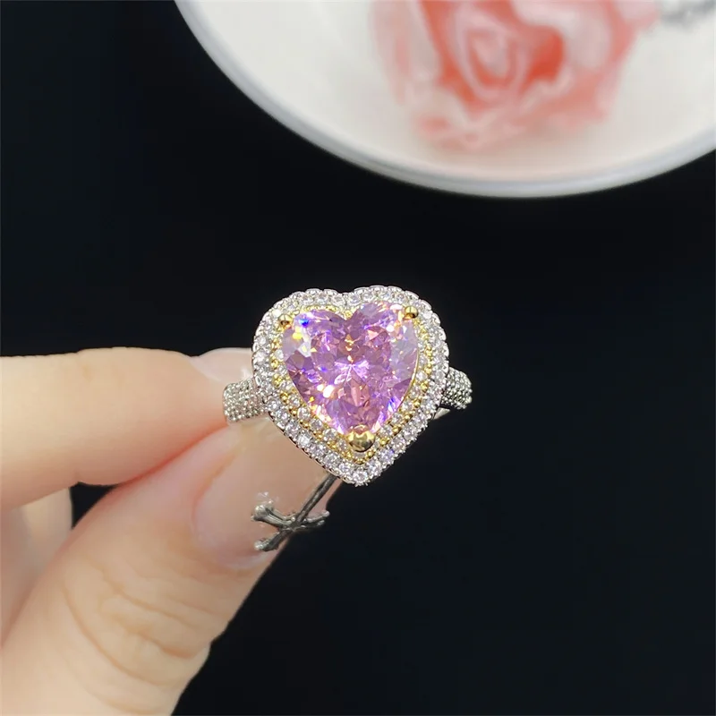 

Милое розовое кольцо в форме сердца, женские аксессуары для указательного пальца, блестящее кольцо с кристаллами для женщин, комплект ювелирных изделий, регулируемый