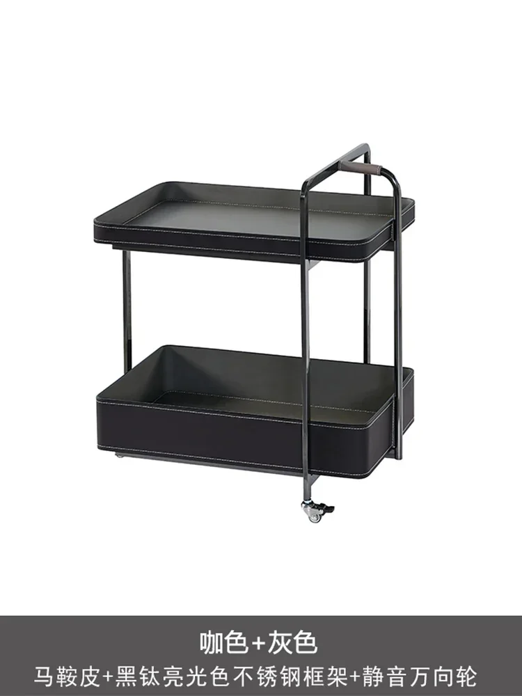 طاولة قهوة إيطالية جديدة بسيطة بطبقة مزدوجة، طاولة جانبية قابلة للإزالة من الجلد الفاخر وخفيفة الوزن #2