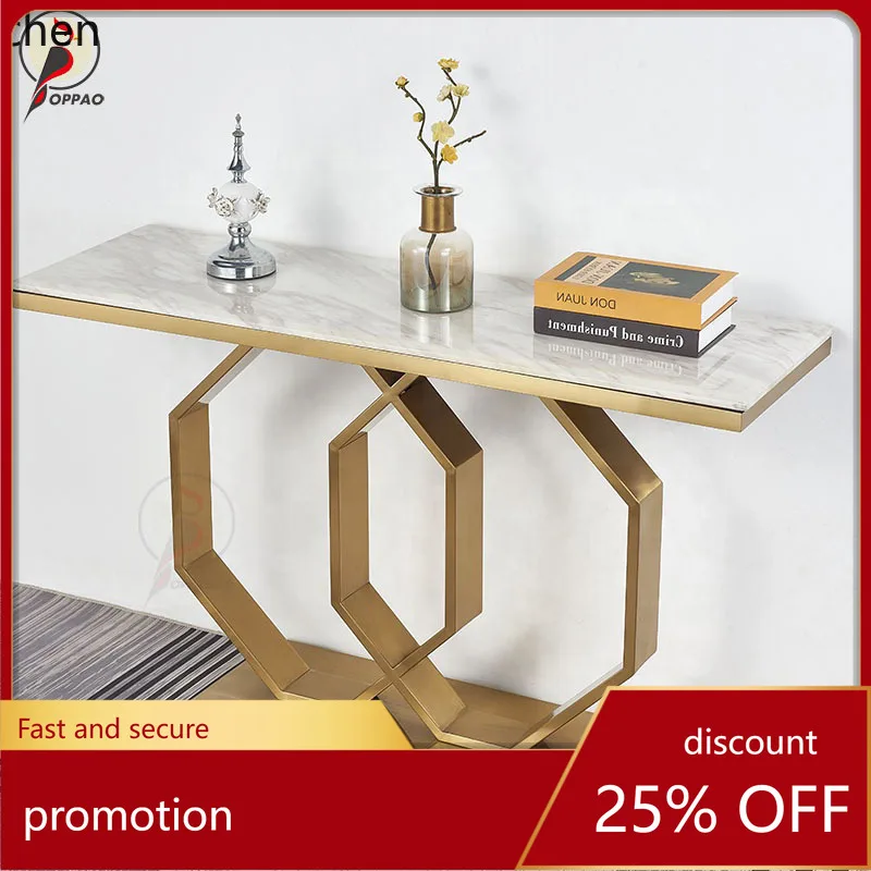 

YFY Rock Slab Marble Light Luxury Entryway Table Counter Modern Entrance Hallway Decorative End View Minimalist