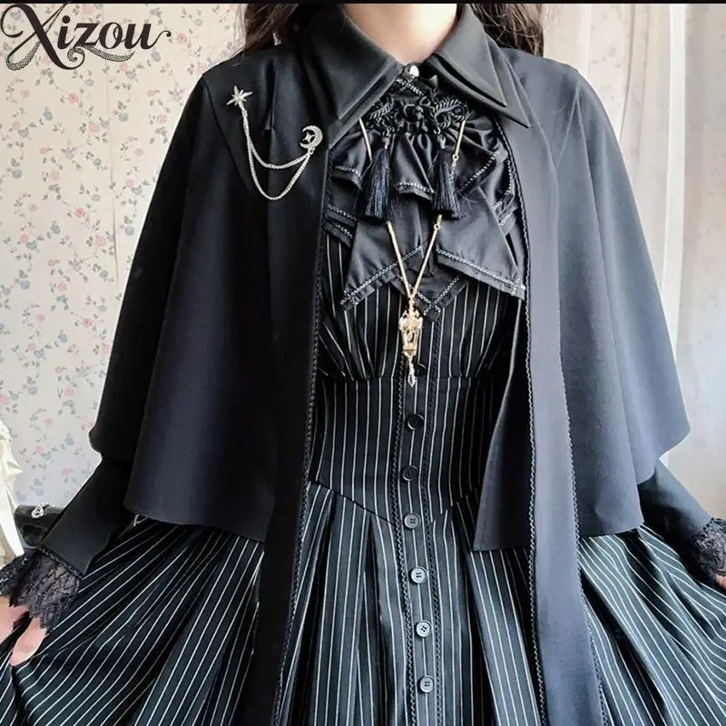 Gothic Lolita Military Medieval Short Cloak Coat Vintage Academy Halloween Cosplay Cape 2026 Ponchos No Fleece Single Button