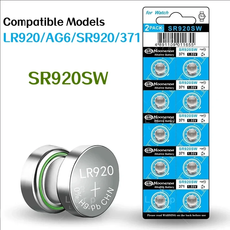 Sr920sw Universal Button Battery, Adequado para Relógios De Óxido De Prata, Quartz Watch, AG6, IR920, 171, IR69, 371