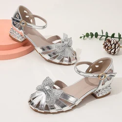 Girls sandals summer new style crystal princess shoes soft sole children's high heels