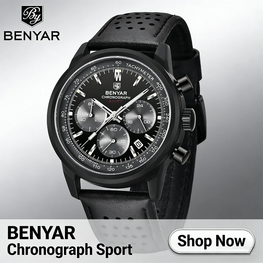 Reloj deportivo de cuarzo para hombre de la marca BENYAR DesignTop-tier, cronógrafo multifunción militar de 42MM, reloj Premium resistente al agua hasta 30M para hombre