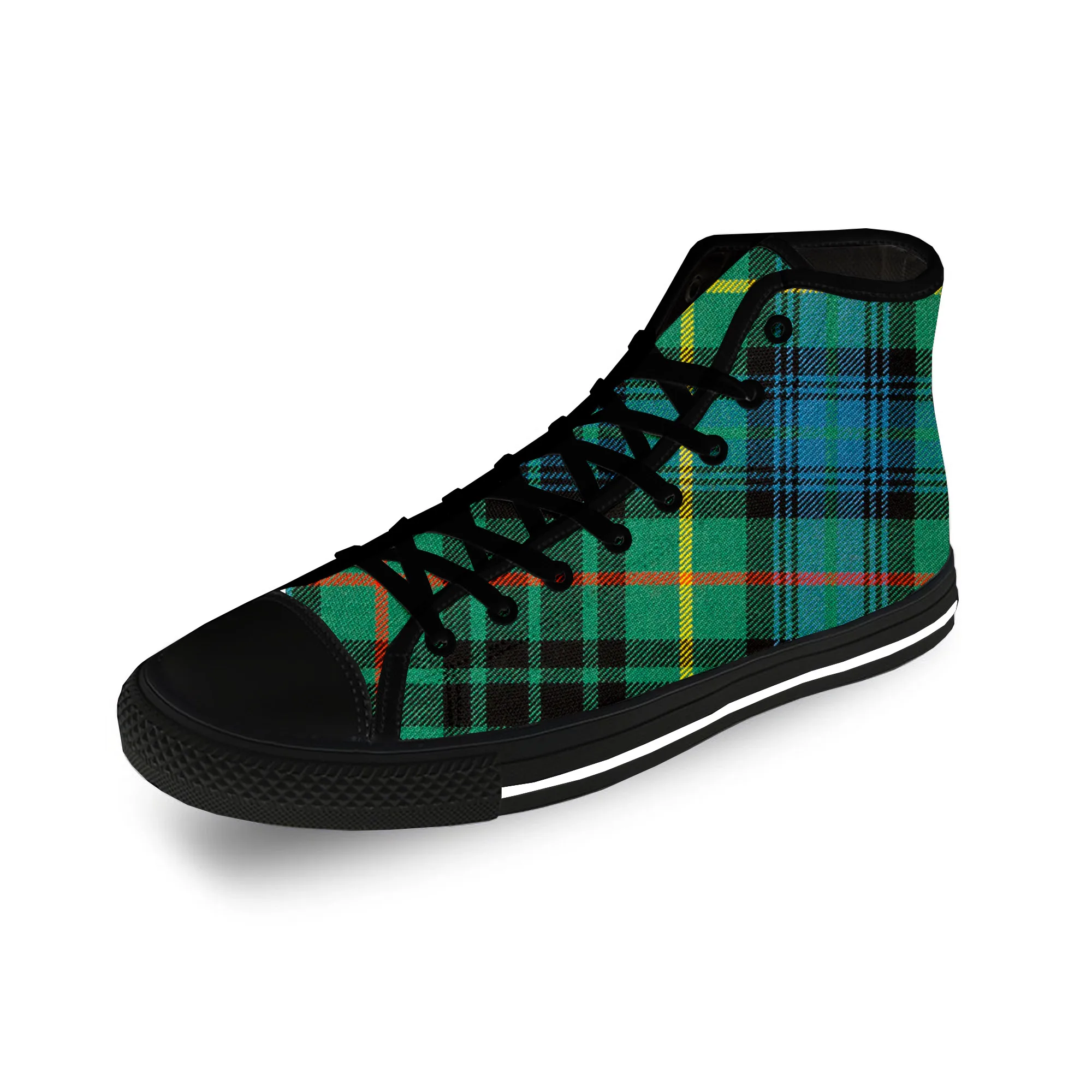 Hunting Stewart Scottish Tartan Plaid Casual Cloth 3D Print High Top Canvas Shoes Men Women Lightweight Breathable Sneakers