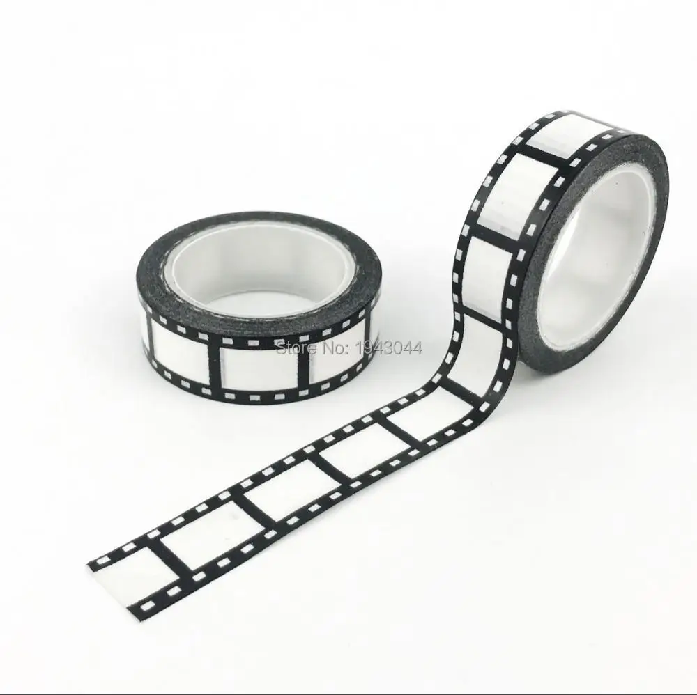 Fita Japonesa Kawaii para Álbum Fotográfico, Preto e Branco, Filme para Câmara, Fita Washi, Ferramentas de Scrapbooking, Ferramentas Decorativas