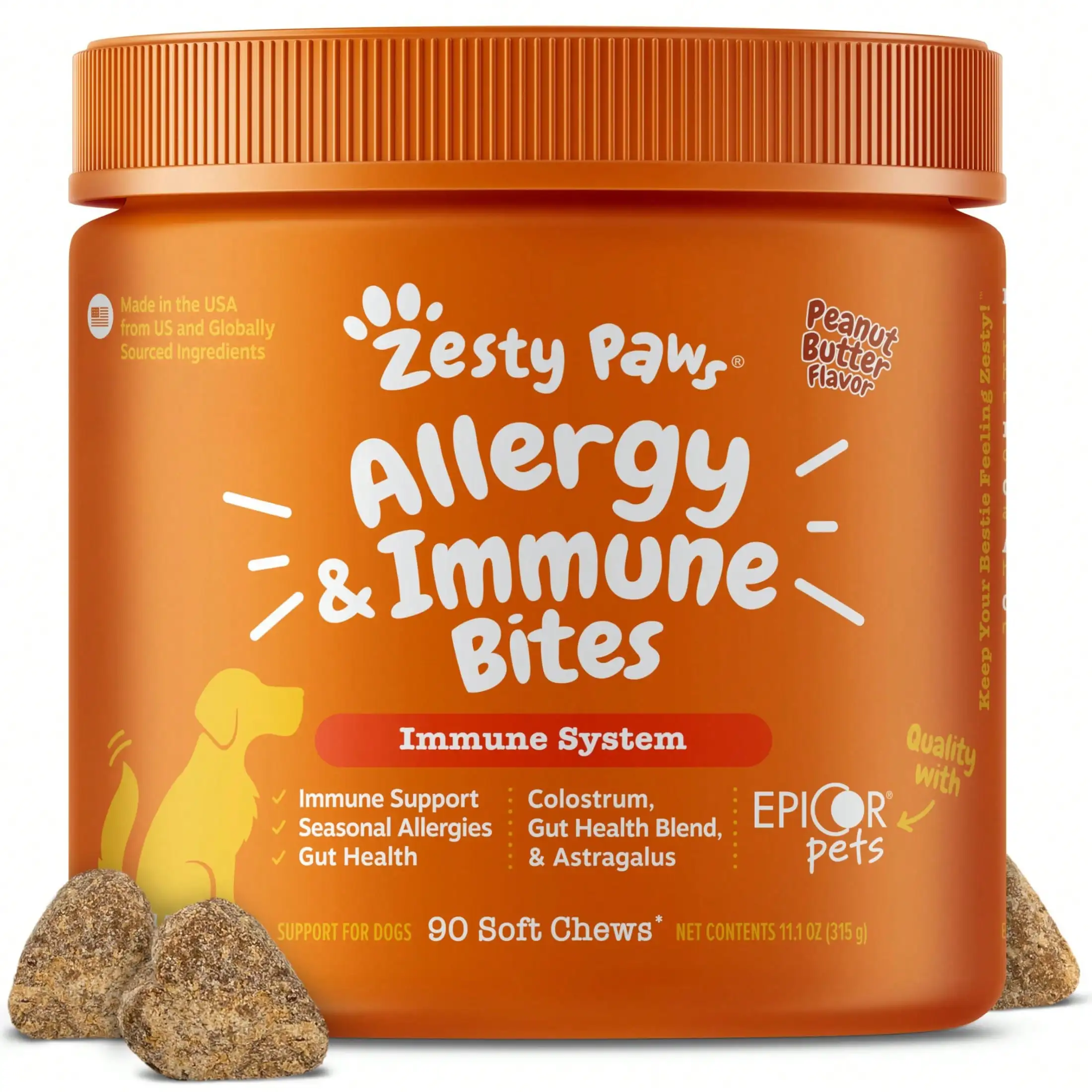 Allergy & Immune Bites For Dogs, Peanut Butter Flavor, 90 Soft Chews