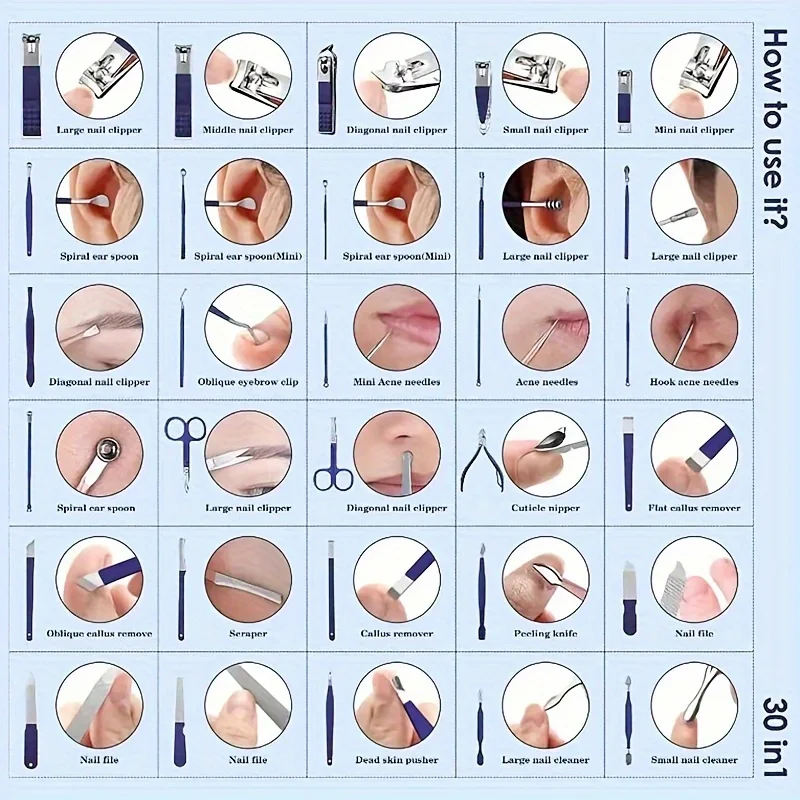 Nuevos cortadores de manicura 30 en 1, 30 Uds., juego de cortaúñas para el hogar, Kit de manicura de acero de alta calidad, cortaúñas, pedicura, tijera de uñas