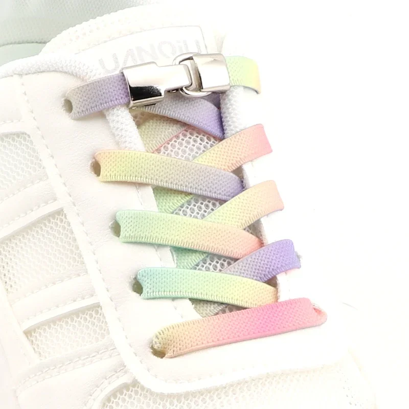 1 paar Regenbogen Schnürsenkel Ohne Krawatten Elastische Schnürsenkel Metall Schnalle Lock Bequem Faul Schuhe Spitze Für Turnschuhe Zubehör