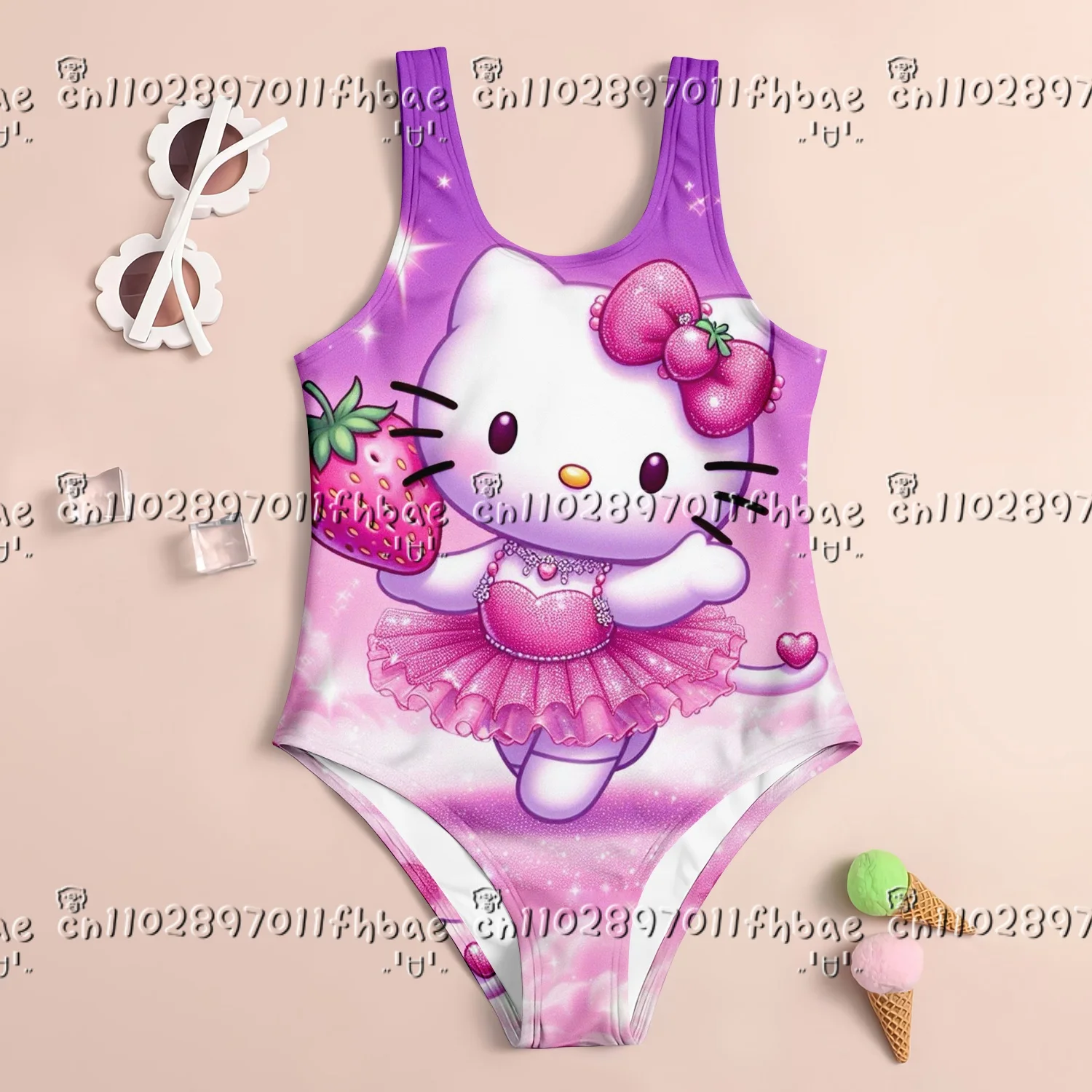 

25-26 Hellokitty 3dPrint y2k Style Summer MINISO Girl OnePiece Swimsuit Fashion Cartoon Women Swimwear Sleeveless Beach Clothing