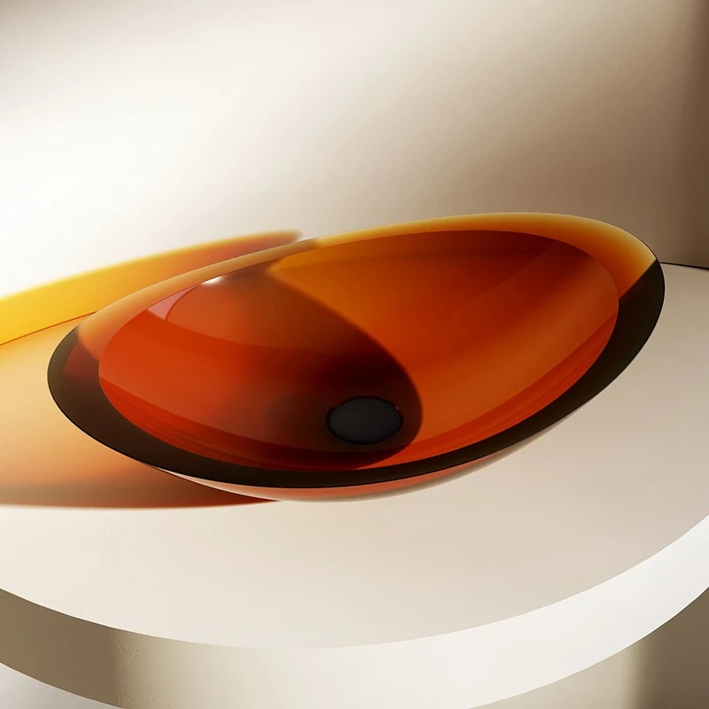 Transparante wastafel harskleur huishoudelijke kleine badkamer kunst wastafel