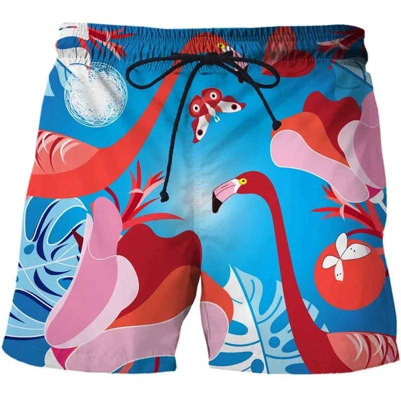 Zomer Harajuku Nieuwe 3d Schattige Dieren Flamingo 'S Bedrukt Strandshorts Kinderen Cool Streetwear Zwembroek Mannen Board Short Broek