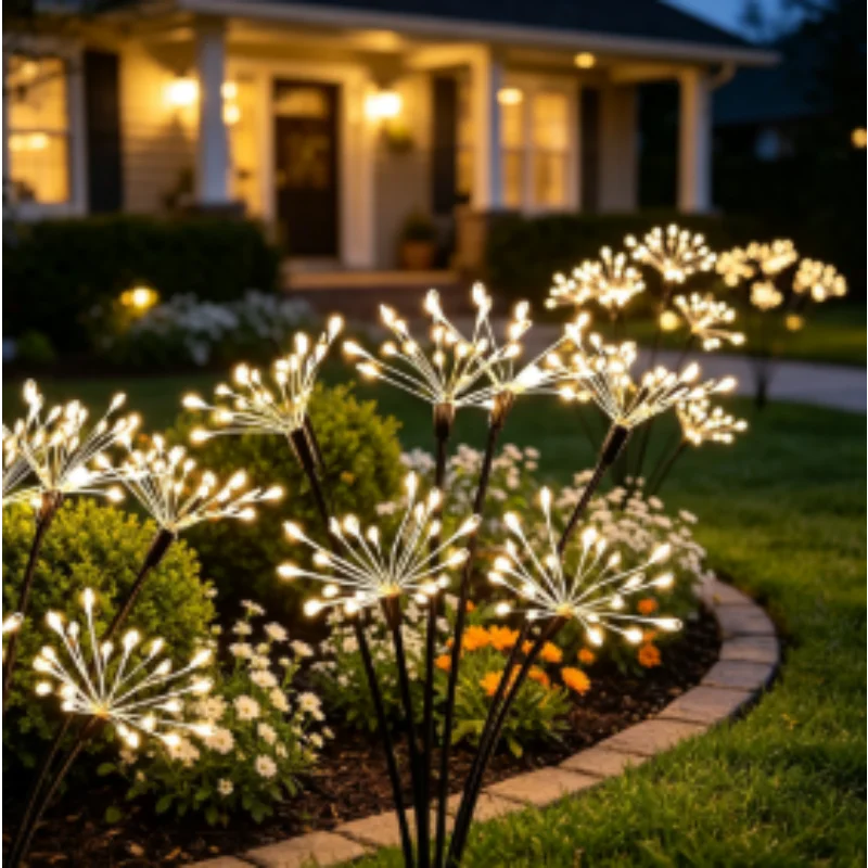 Outdoor Solar Firework Lights Warm White 60 LEDs 2 Modes for Garden Patio Yard Lawn Walkway Backyard Balcony Christmas Decor