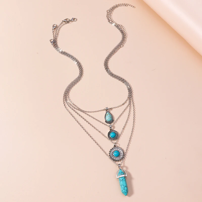 4 teile/satz Bohemia Türkis Stein Sonne Anhänger Halskette für Frauen Mädchen Party Festival Schmuck Geschenke – Detail 5