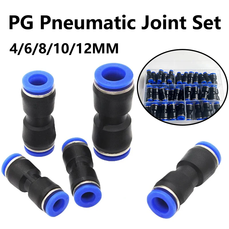 61PCs Boxed PG8-6 PG10-8 PG6-4 PG8-4 PG10-6 PG12-6 PG12-8 PG Pneumatic Connector Air Pipe 4mm 6mm 8mm 10mm 12mm