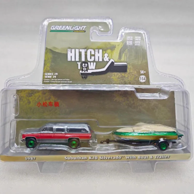 Greenlight 1:64 Scale 1987 Suburban K20 Silverado & Boat & Trailer Alloy Car Model Collection Display Toy