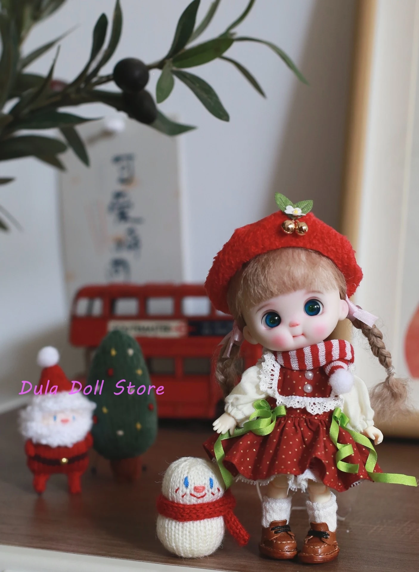 Dula Doll Clothes Red polka dot lace trimmed bell dress set Ob11 gsc Doll Accessories