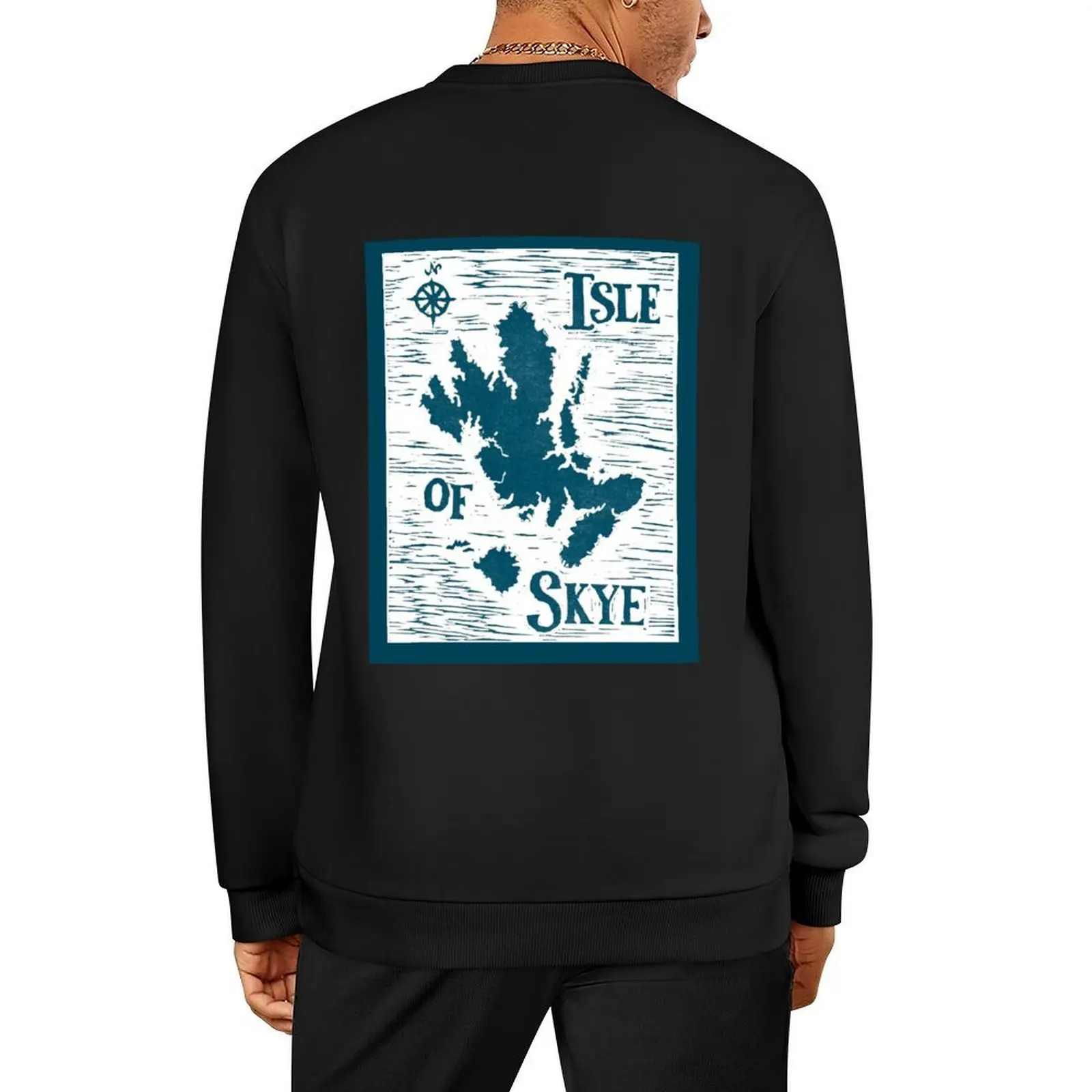 

Isle of Skye map linocut teal Pullover aesthetic clothing mens clothes men clothing graphic t shirts men new sweatshirts