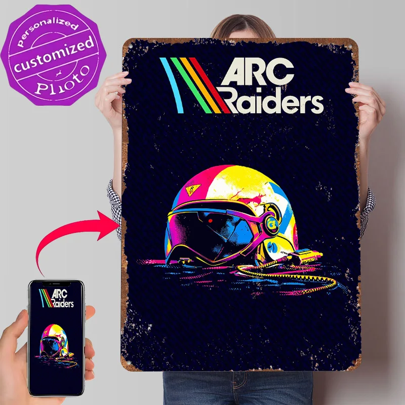 Arc Raiders Helmet Digital Art Tin Poster Customized Wall Art Retro Vintage Metal Signs for Fans Room Interior Accessories House