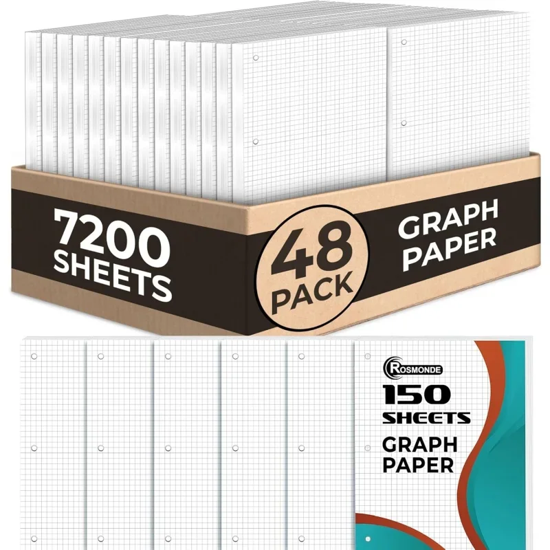 7200 Sheets Graph Paper Bulk, 48, Bulk Loose Leaf Paper, 4x4, 8 x 10.5, Bulk Grid Paper, Thick Graphing Paper, Fights Ink