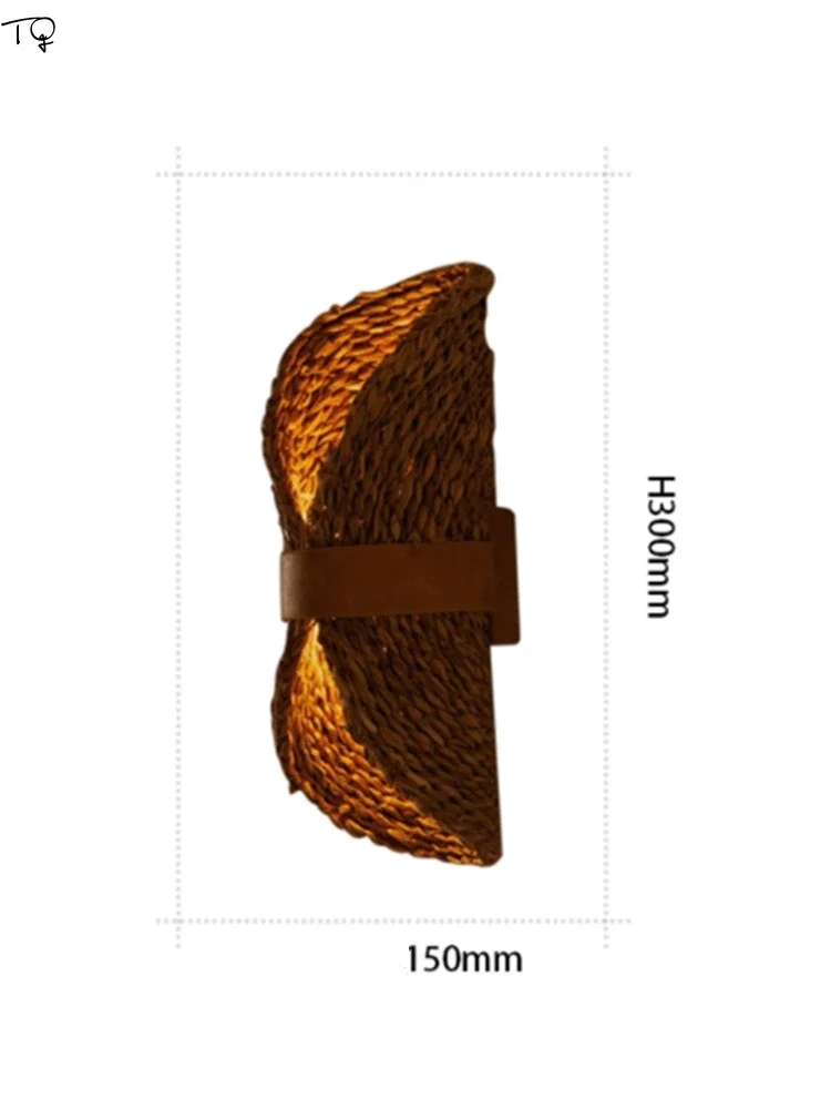 Imagem -02 - Lâmpada de Parede Retrô do Sudeste Asiático Ratta Weaving Led Wabi-sabi Tricô Manual Montado na Parede Sala Quarto Corredor Hotel Homestay Led