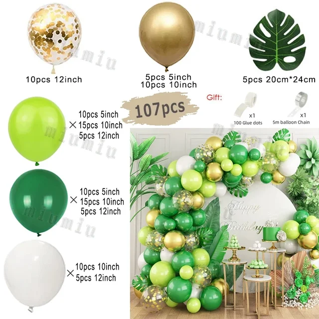 Guirlande Papier Paillettes KIRZAX 3 Pièces Vert - 39 Pieds, Décor Safari Jungle Anniversaire Mariage