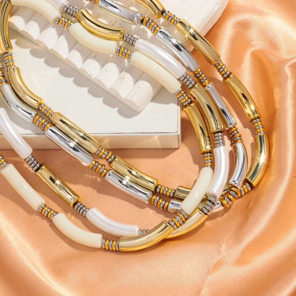 قلادة أكريليك رقيقة على شكل خيزران للرجال والنساء ، قلادة عنق أنبوبية منحنية ، مجوهرات فرنسية رائجة ، هدية ، جديدة