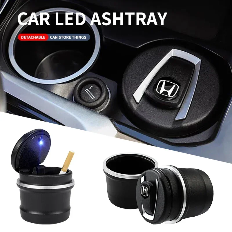 Portable Car Cigarette Ashtray Cup With LED Light Detachable For Honda Civic Fit Jazz Accord CRV HRV City Odyssey Passport Pilot