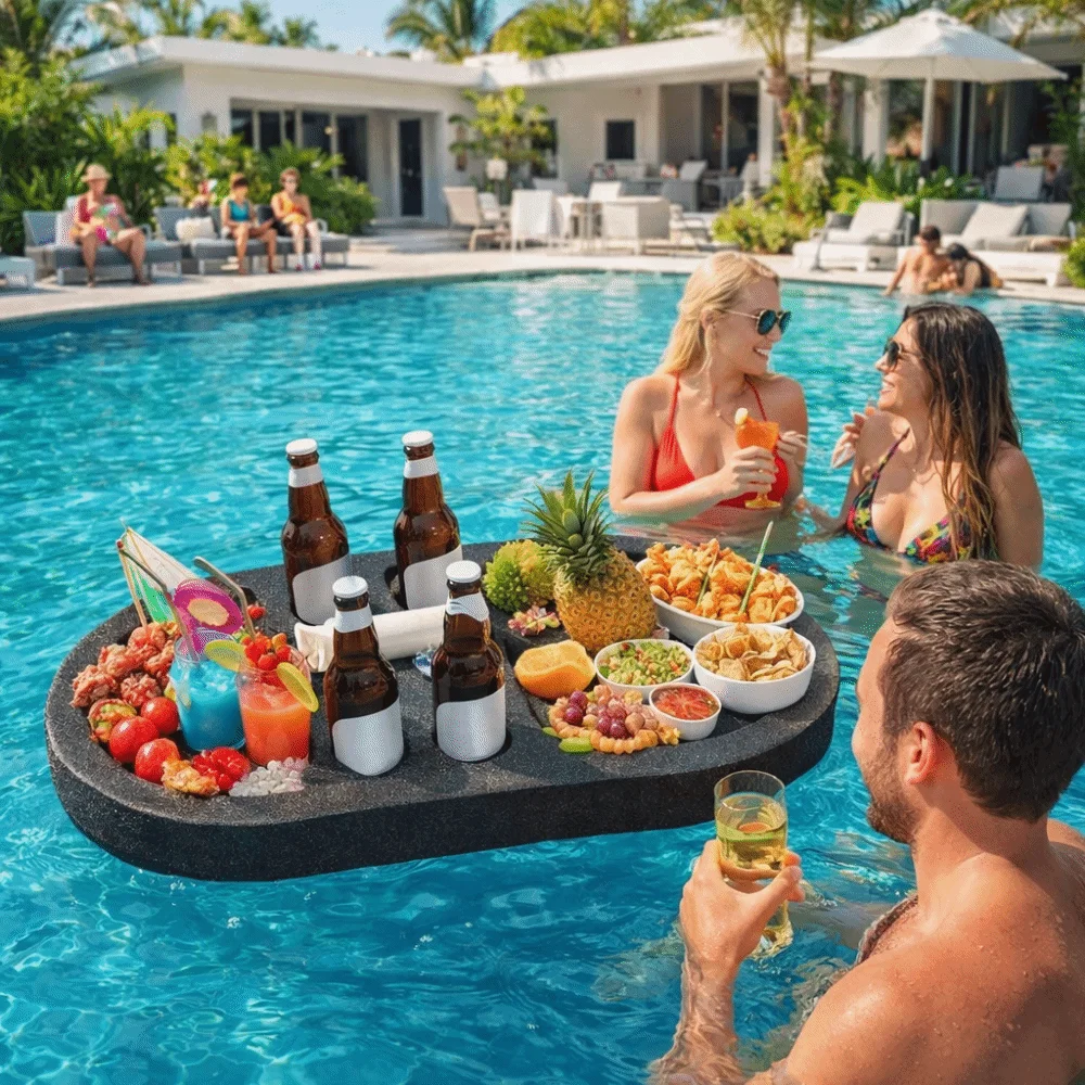 Multi-Function Swimming Pool Floating Tray Waterproof Multi-Hole Floating Drink Rack Stable Floating Basket Hot Spring
