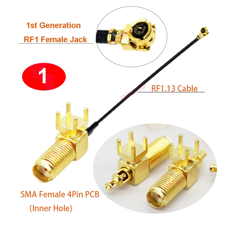 1PCS SMA to uFL RF1.13 Cable 4Pin PCB RP-SMA / SMA Female to 1st/4th Generation RF1/ RF4 Female Jack RF Coaxial Extension Jumper