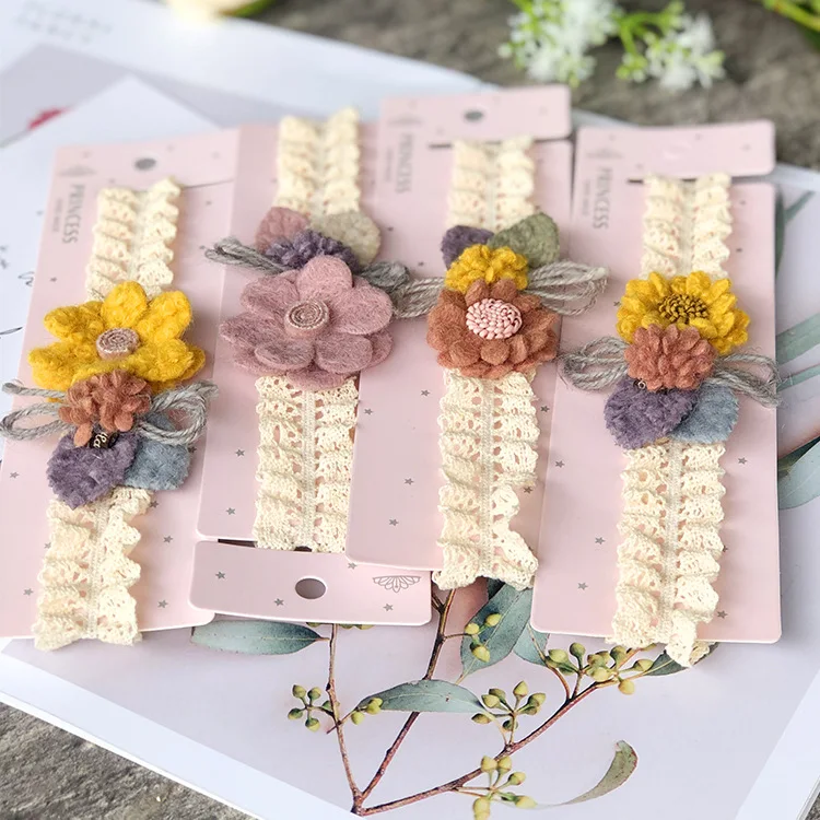 

24pcs Felt Floral Newborn Headbands Solid Flower Crochet Soft Hairbands Fashion Headwear Boutique Hair Accessories for Girls