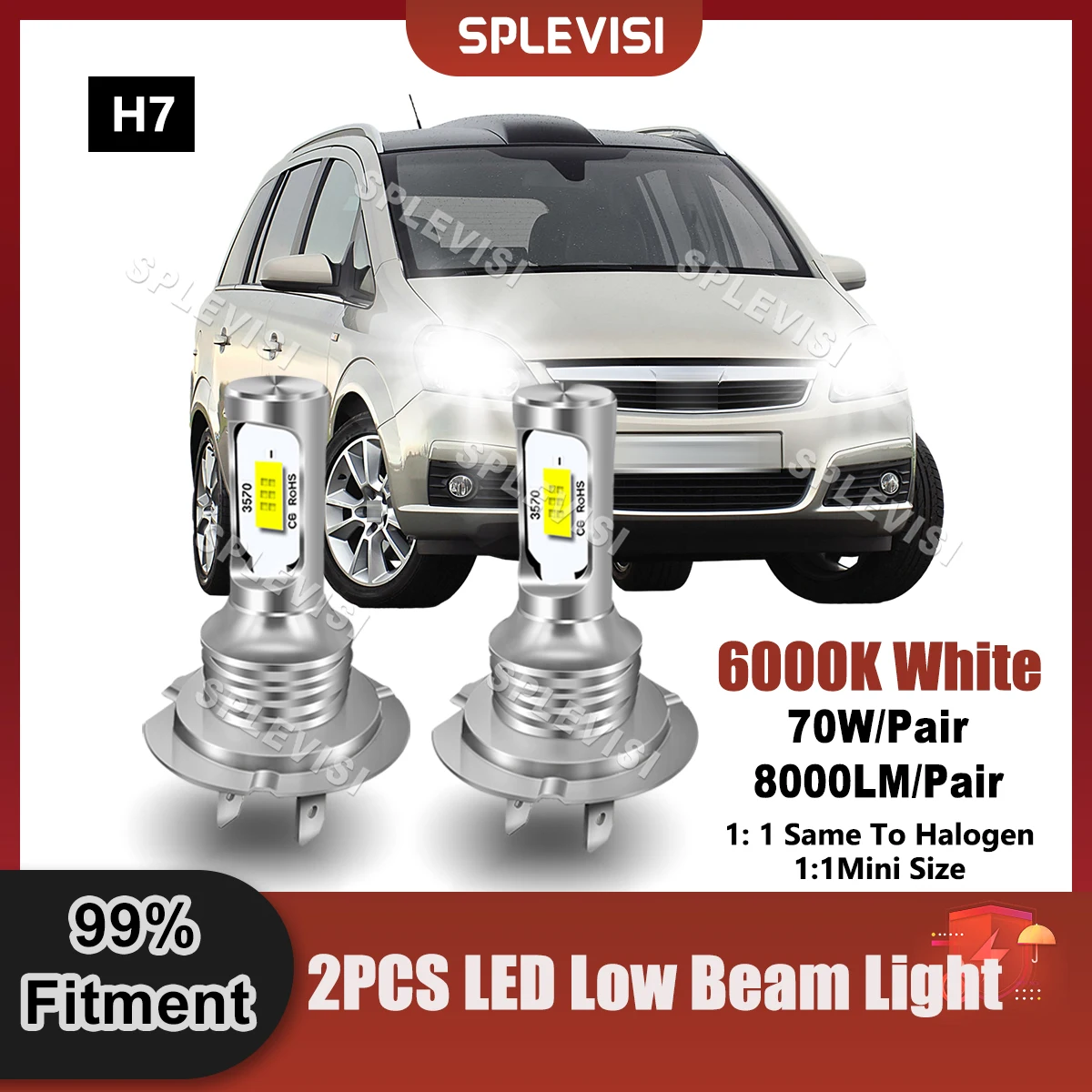 

2PCS LED Headlight H7 Low Beam 12x CSP Chips Compatible For Vauxhall Zafira B 2005 2006 2007 2008 2009 2010 2011 2012 2013 2014