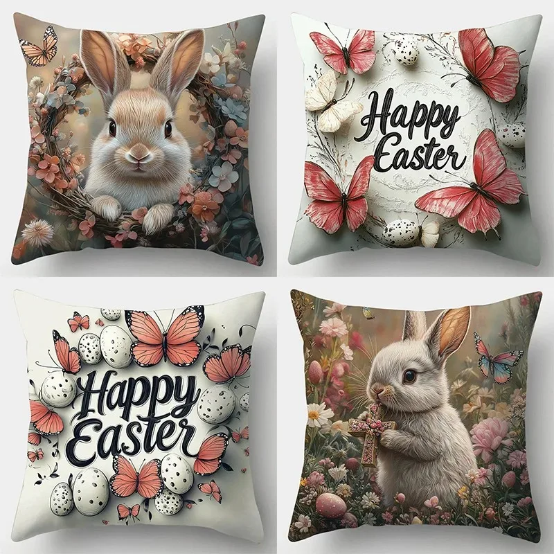 

Cartoon Printed Bunny Egg Easter Pillowcase Home Sofa Cushion Cover Bedroom Bedside Pillowcase
