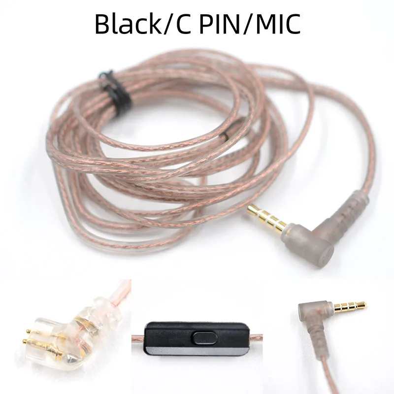 KZ High Purity Oxygen-Free Copper Flat Upgrade Cable Black C Pin 3.5MM Detachable Wired Headphone Cable 1.2M Original Cable
